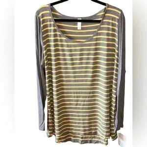 2xl Lularoe Lynnae long sleeve grey & yellow‎ striped top. NWT . Super stretchy!